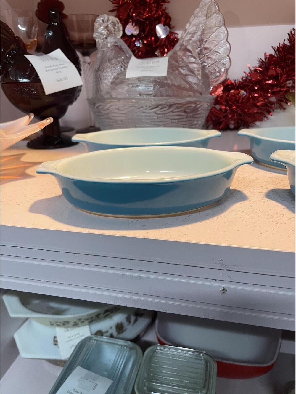 Pyrex Vintage Blue Pixie 700 Casserole Set of 4 10 oz w/ Original Labels